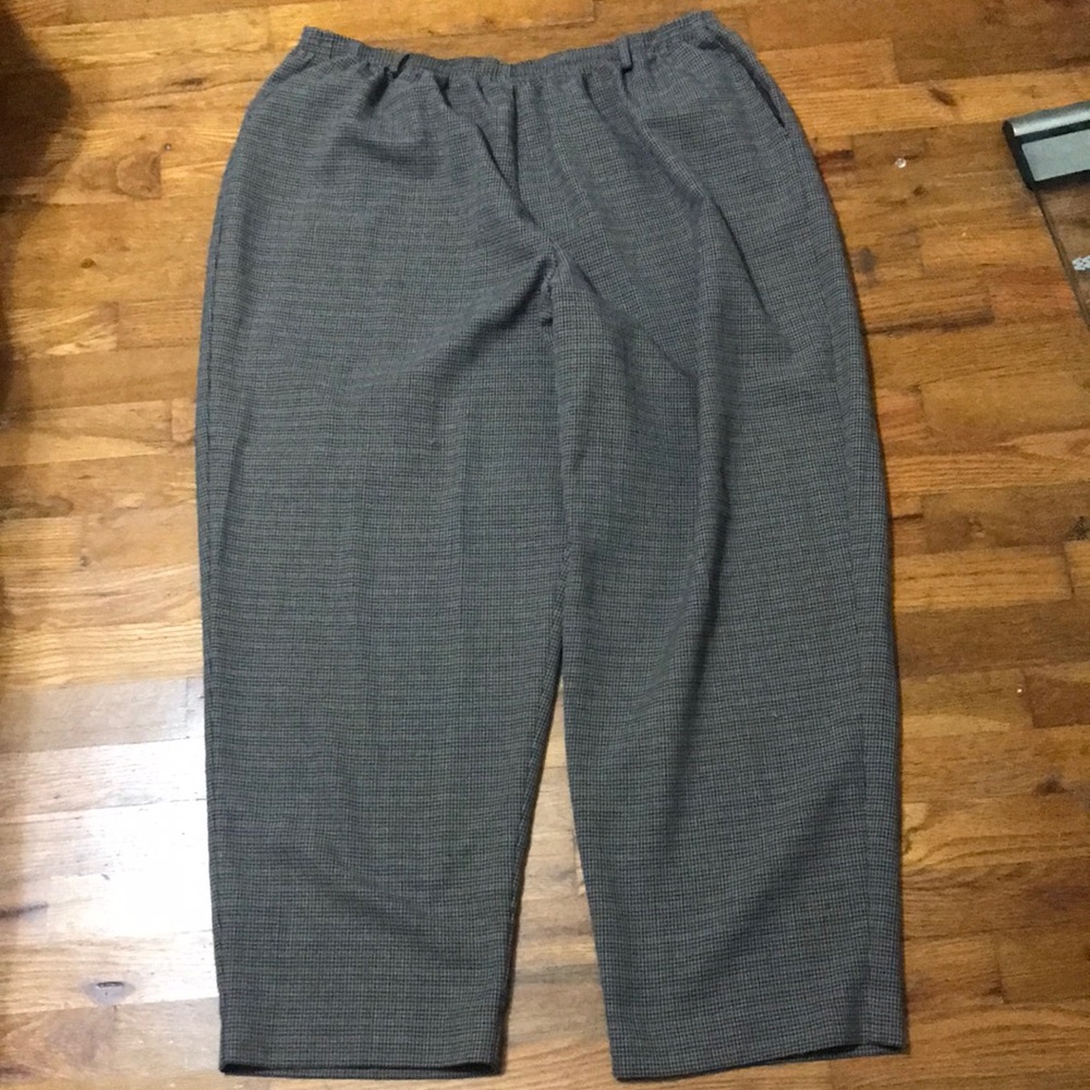 24w elastic waist slacks brown & navy striped pattern - super comfy
